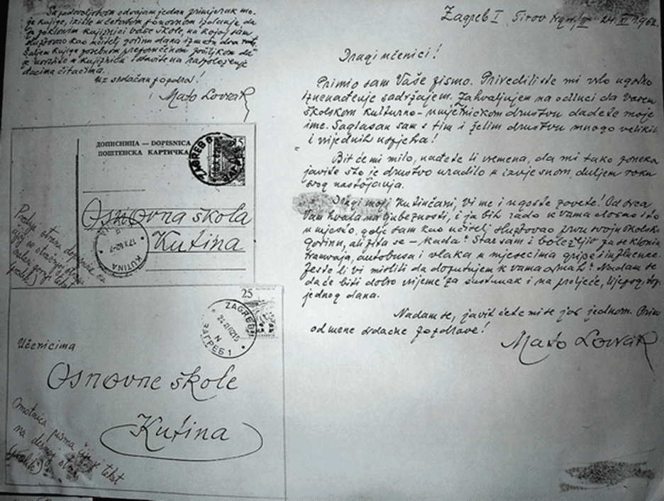 Turistička zajednica grada Kutine, TZGK, TZK, Turizam, Hrvatska, Moslavina, Kutina, Mato Lovrak, osnovna škola Mato Lovrak Kutina, pismo Mato Lovrak